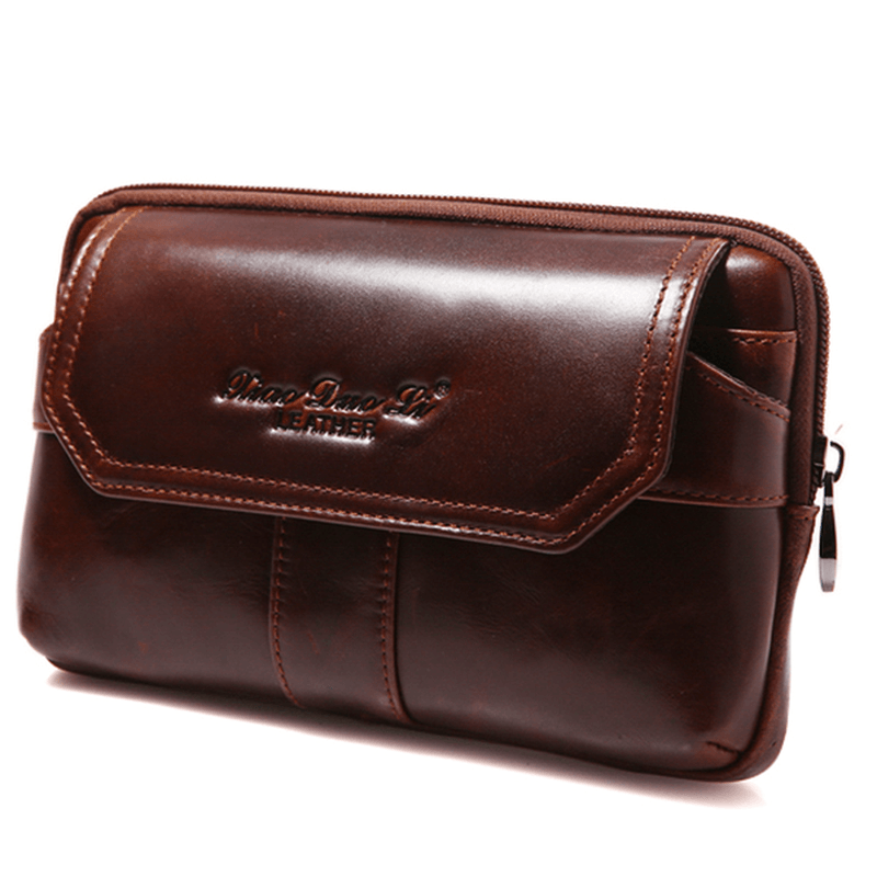 Men Genuine Leather Clutches Bag Belt Waist Phone Bag for 7 Inches Phones - MRSLM