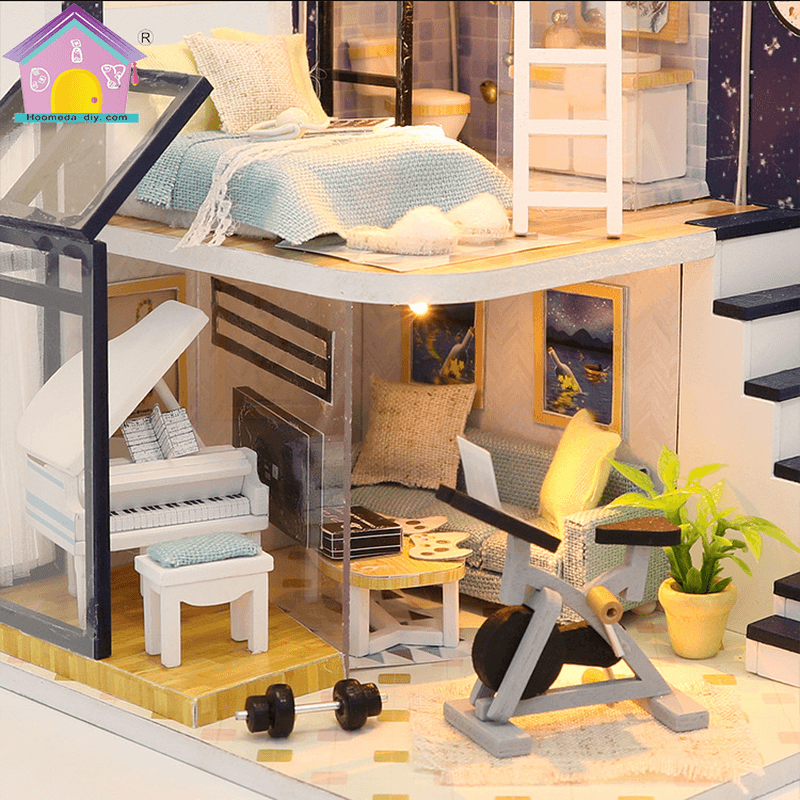Hoomeda M041 DIY Doll House Shining Star with Cover Miniature Furnish Music Light Gift Decor Toys - MRSLM