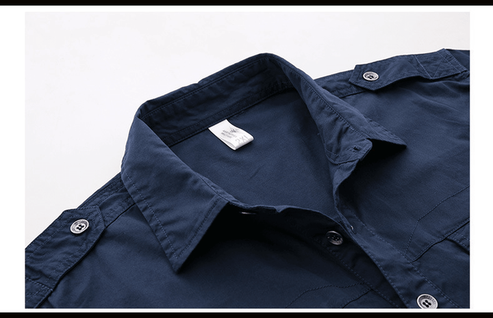 Men'S Military Long Sleeve Dress Shirt with Epaulets - MRSLM