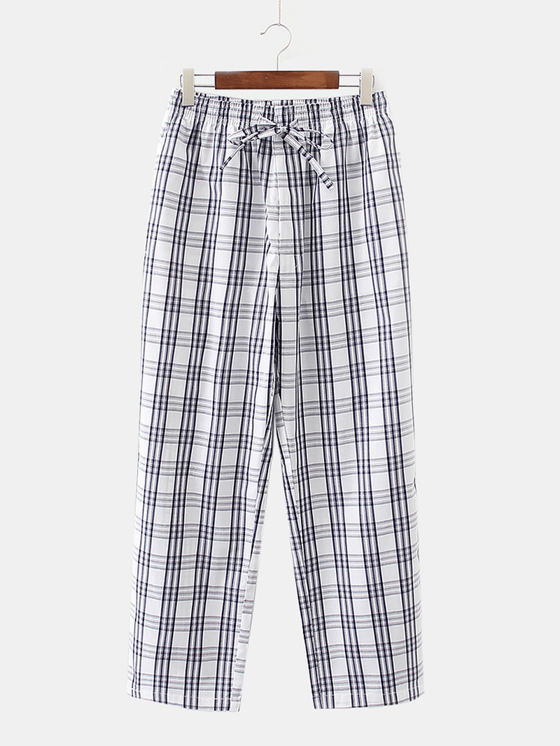 Men Classic Plaid Print Drawstring Cotton Home Pajama Pants with Pocket - MRSLM