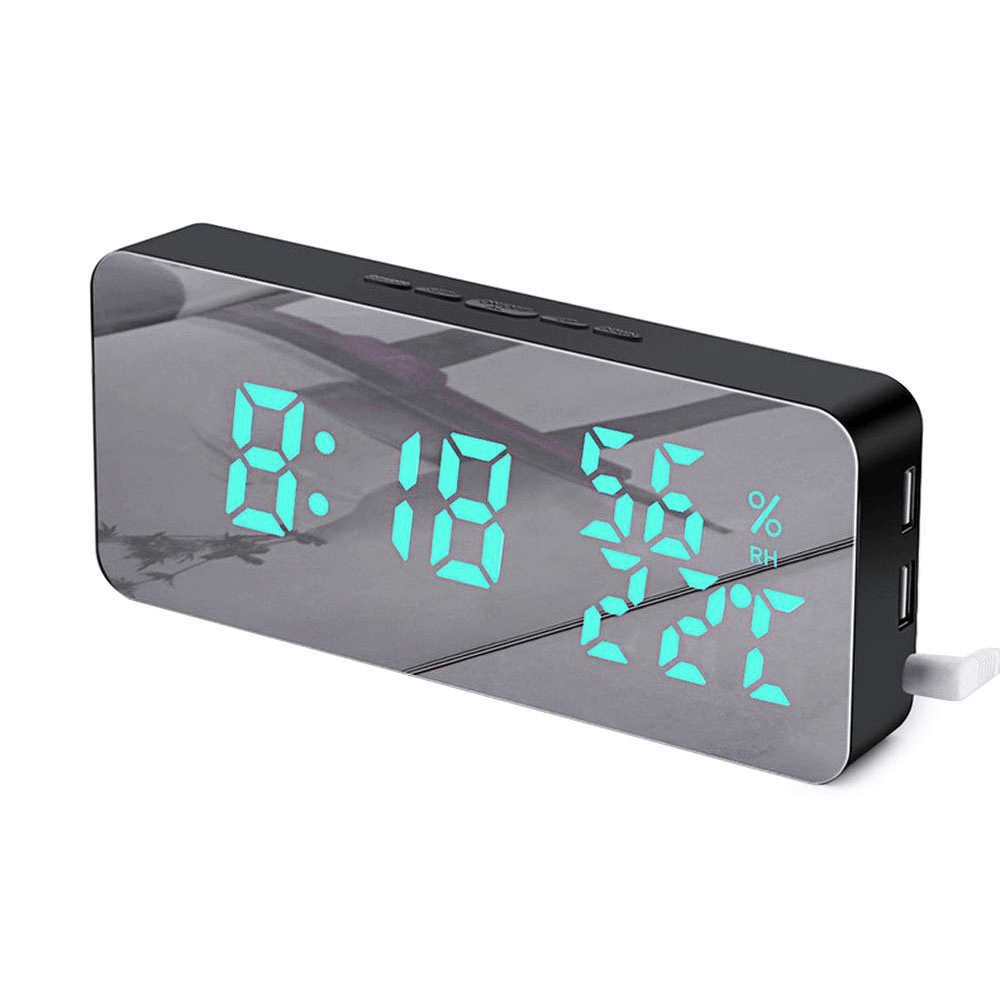 LED Mirror Mobile Phone Charger Mirror Wall Alarm Clock Snooze Sound-Control Temperature and Humidity Color Change Clock - MRSLM