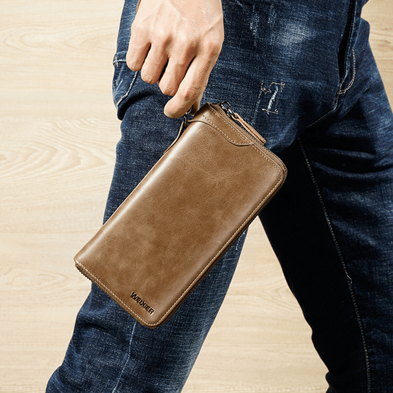 Men Genuine Leather Vintage Card Holder Wallet Phone Bag - MRSLM