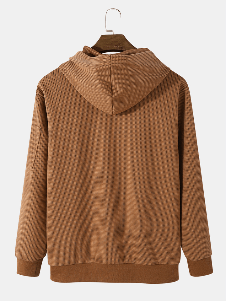 Men Solid Side Pocket Zipper Drawstring Hooded Sweatshirts - MRSLM