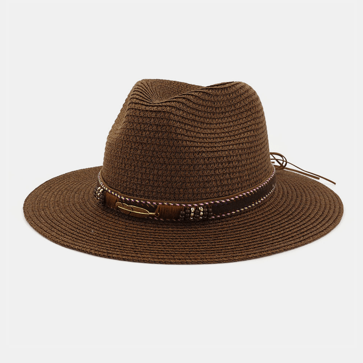 Unisex Sunscreen Travel Beach Sun Hat Elegant Seaside Jazz Hat Straw Hat - MRSLM