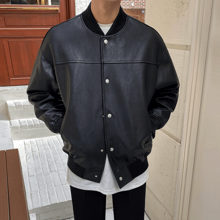 Spring Leather Jacket Boys American Motorcycle Pilot Leather Jacket Korean Style Trend Loose Baseball Uniform - MRSLM