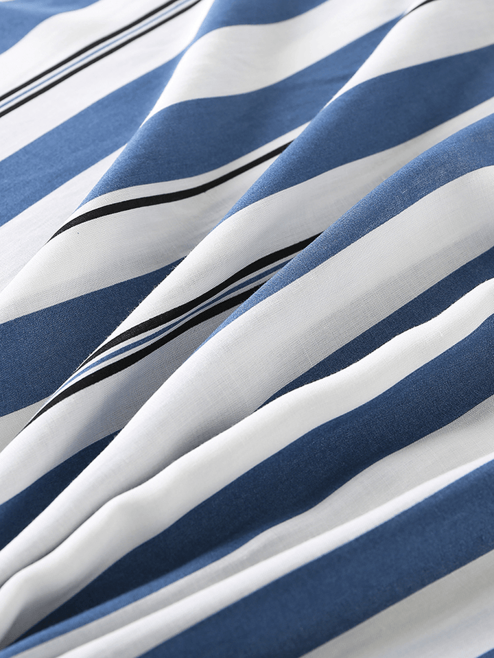 Mens Stripe Print Sleepwear Long Sleeve Chest Pocket Bathrobe Home Robe - MRSLM