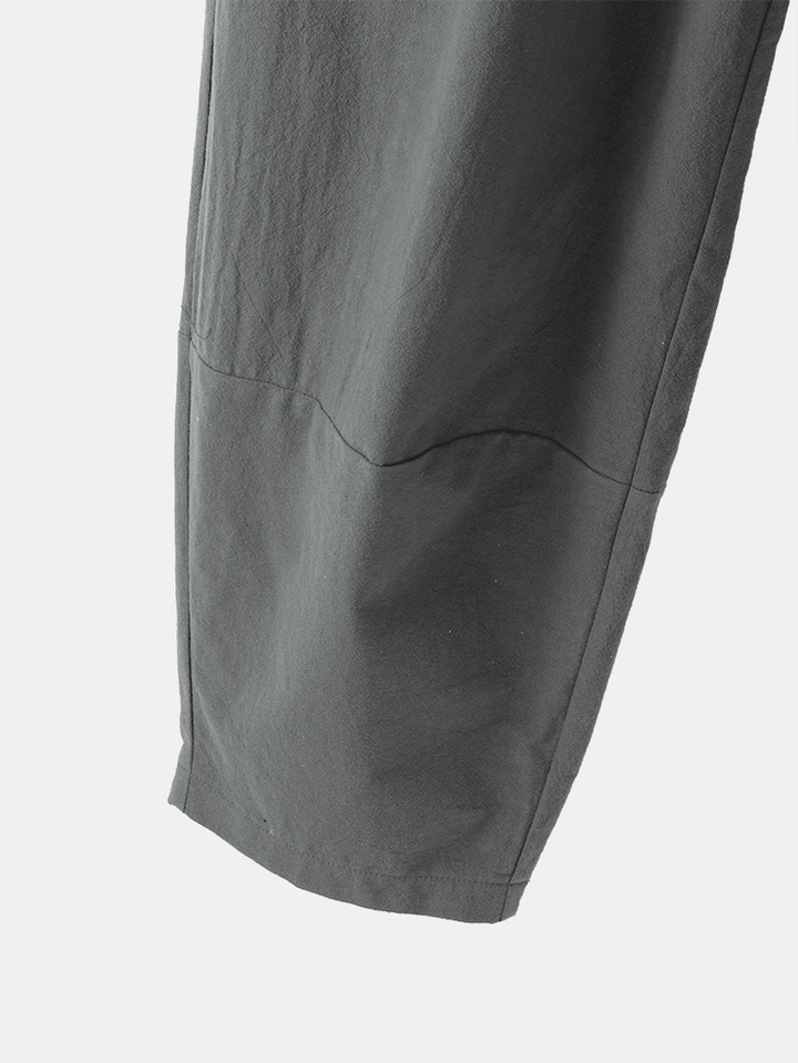 Pure Color Elastic Waist Pocket Plain Casual Cotton Women Harem Pants - MRSLM