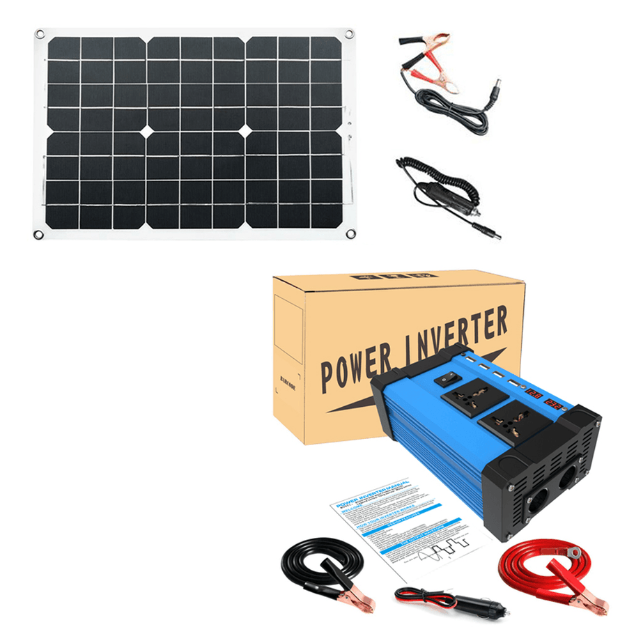 LEORY Solar Power Generation System Dual USB 30W Solar Panel + 4000W Power Inverter DC 12V to AC 220V/110V Built-In 30A Solar Charge Controller with Dual USB Charger Ports Solar System Set - MRSLM