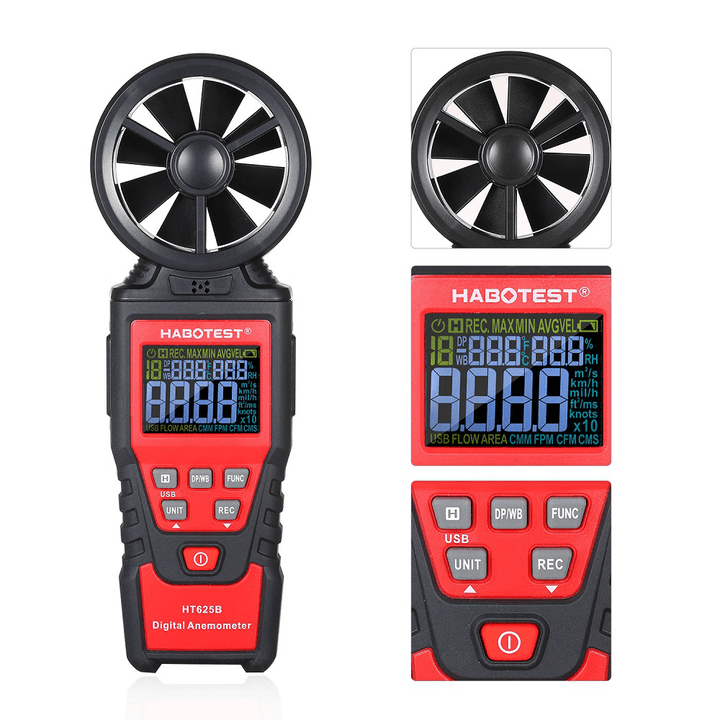 HT625A/HT625B Digital Anemometer Handheld Wind Speed Meter Gauge for Measuring Wind Speed and Data Hold Function - MRSLM