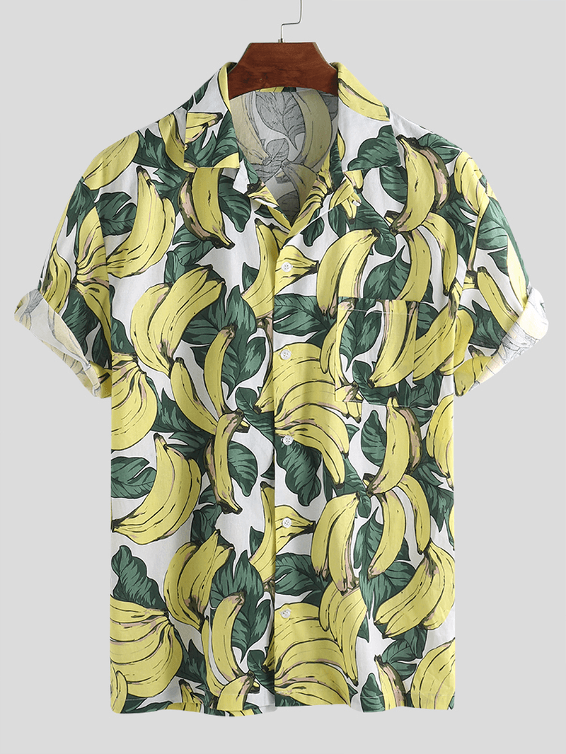 Mens Banana Printing Casual Loose Summer Vacation Shirts - MRSLM