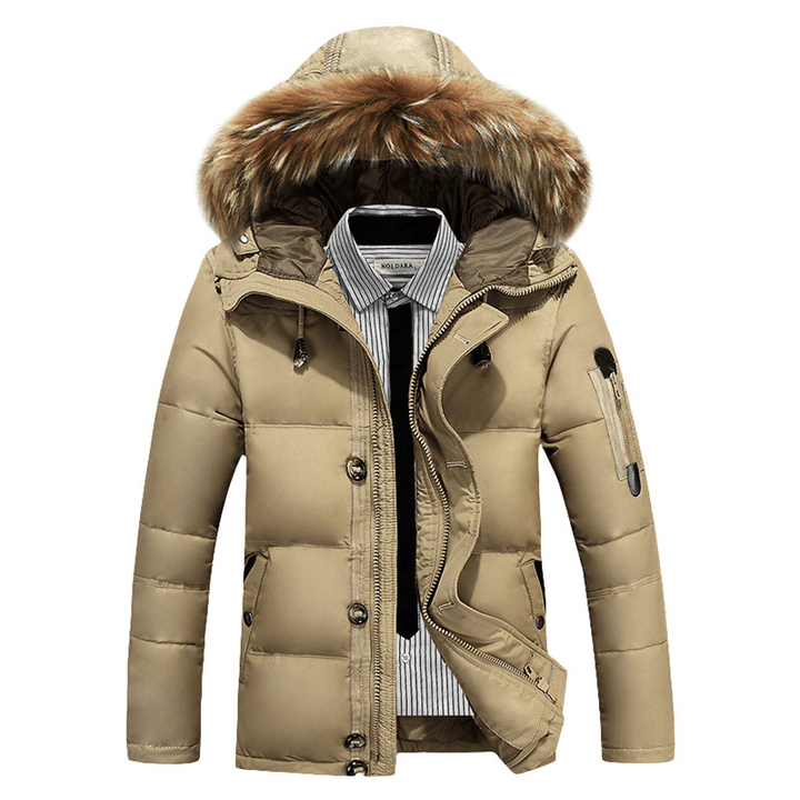 Mens Winter Thick Warm down Jacket Furry Hood Padded Parka - MRSLM