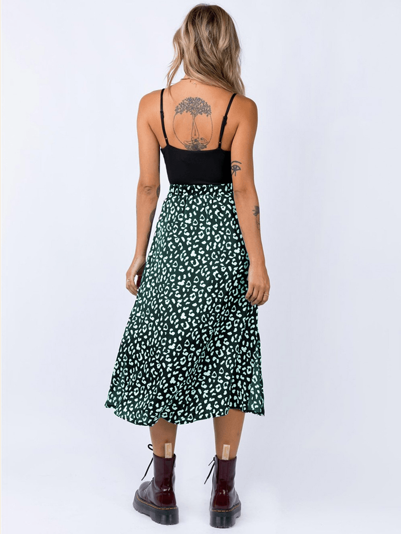 Leopard Print Side Split High Waist Slim Skirts - MRSLM