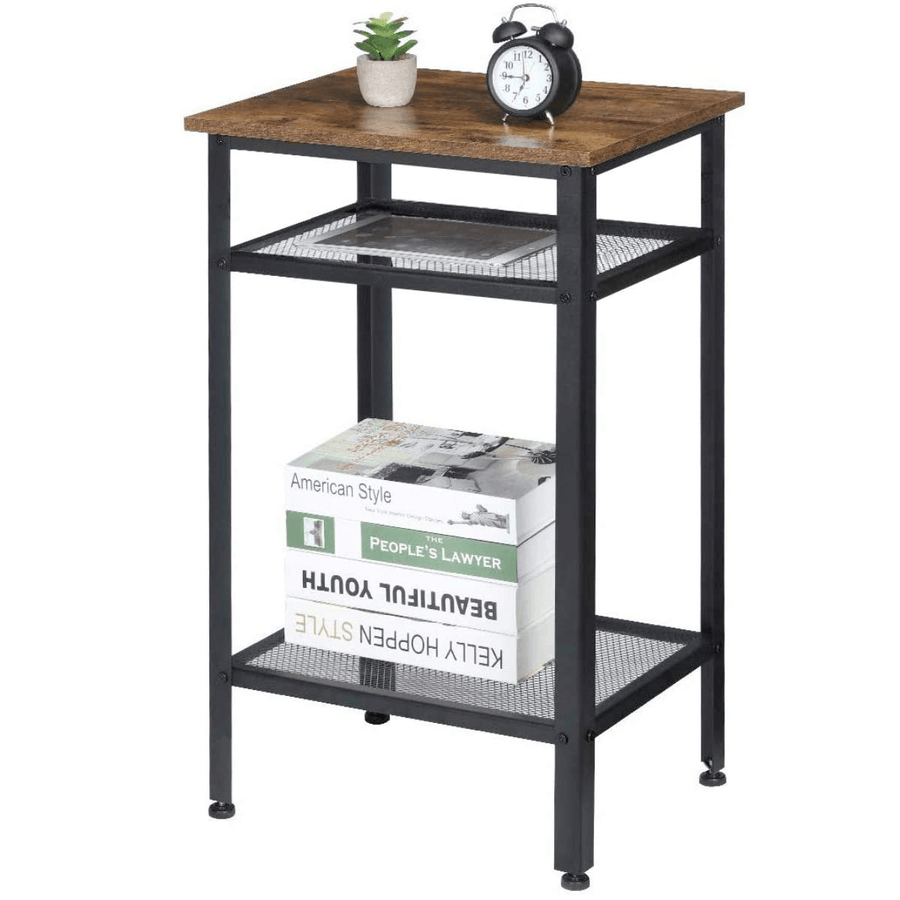 Nightstand End Table Sturdy Matte-Black Steel Frame Anti-Scratch and Rust-Free Tall Wood Accent End Tables for Bedroom Living Room - MRSLM