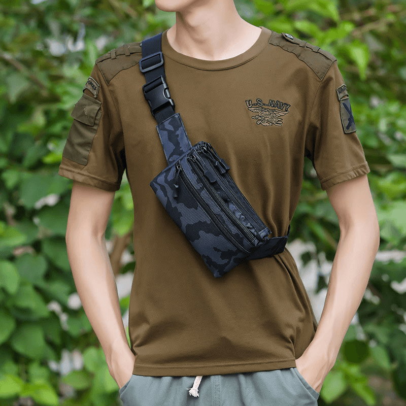 Men Nylon Camouflage Multi-Carry Multi-Pocket Sport Outdoor Tactical Shoulder Bag Chest Bag - MRSLM