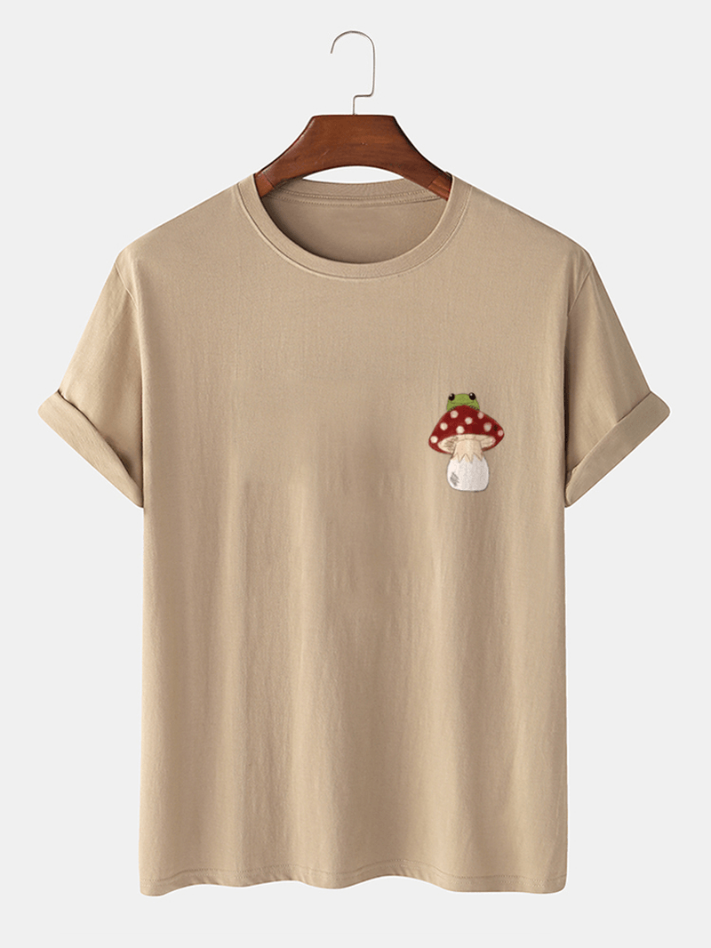 Mens 100% Cotton Mushroom Chest Print Short Sleeve T-Shirts - MRSLM