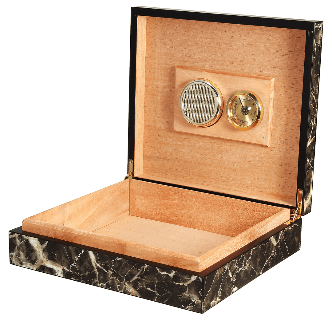 Black Cedar Wooden Storage Case Humidor Box with Humidifier Hygrometer - MRSLM