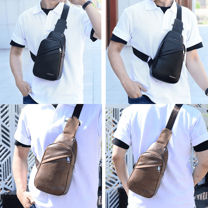 Men Large Capacity Earphone Hole Business Multi-Pocket Crossbody Bag Chest Bag Sling Bag - MRSLM