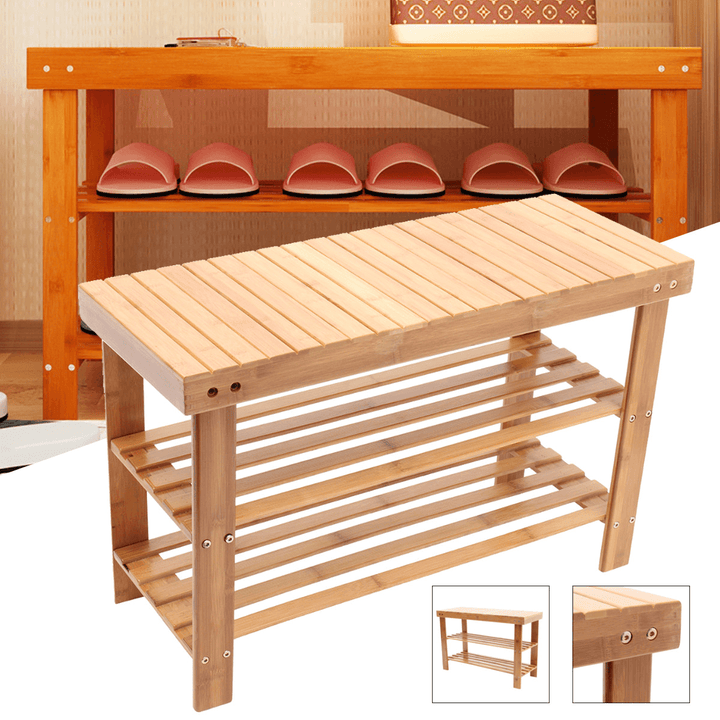 Natural Bamboo Shoe Bench 2-Tier Shoe Storage Rack Shelf Organizer Furniture Shoe Racks - MRSLM