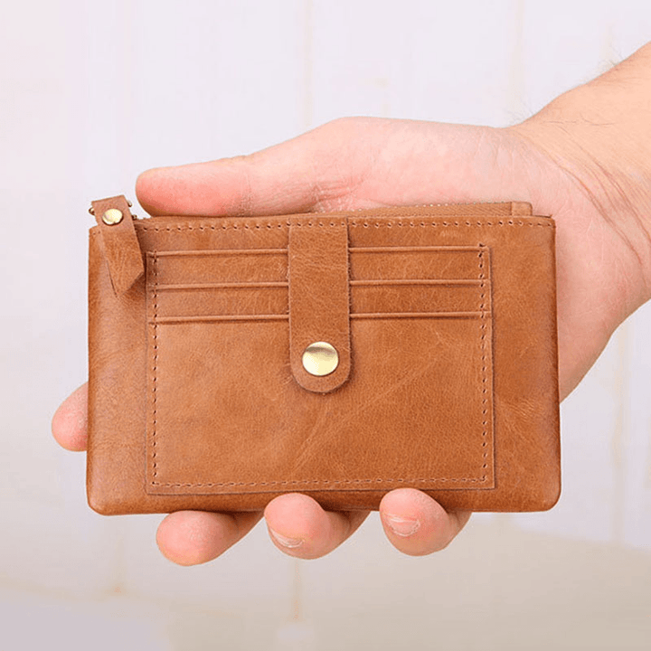 Men Genuine Leather RFID 3 Card Slots Retro Key Chain Holder Wallet - MRSLM