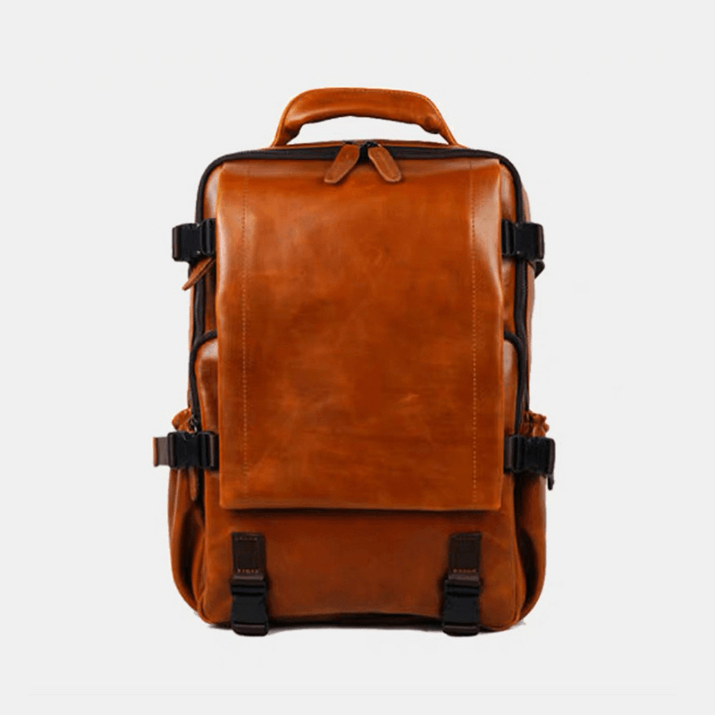 Men Faux Leather Large Capacity Casual Business Retro Fashion 13.3 Inch Laptop Bag Backpack - MRSLM