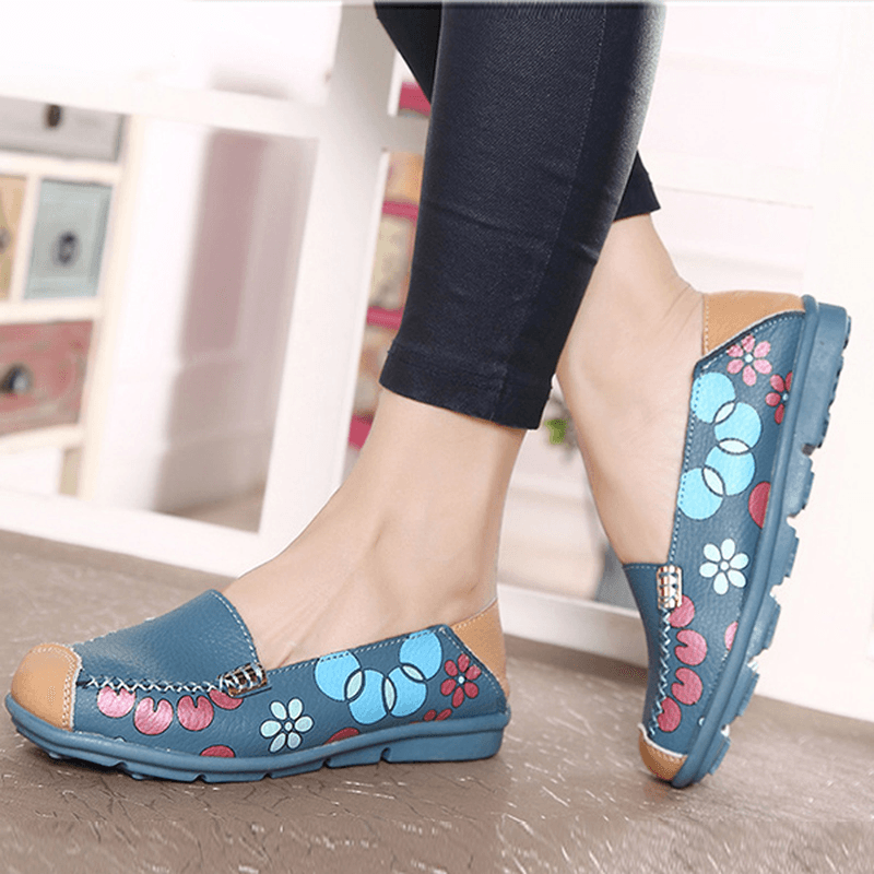 Women Flats Shoes Comfortable Breathable Slip on Flower Floral Flat Loafers Shoes - MRSLM