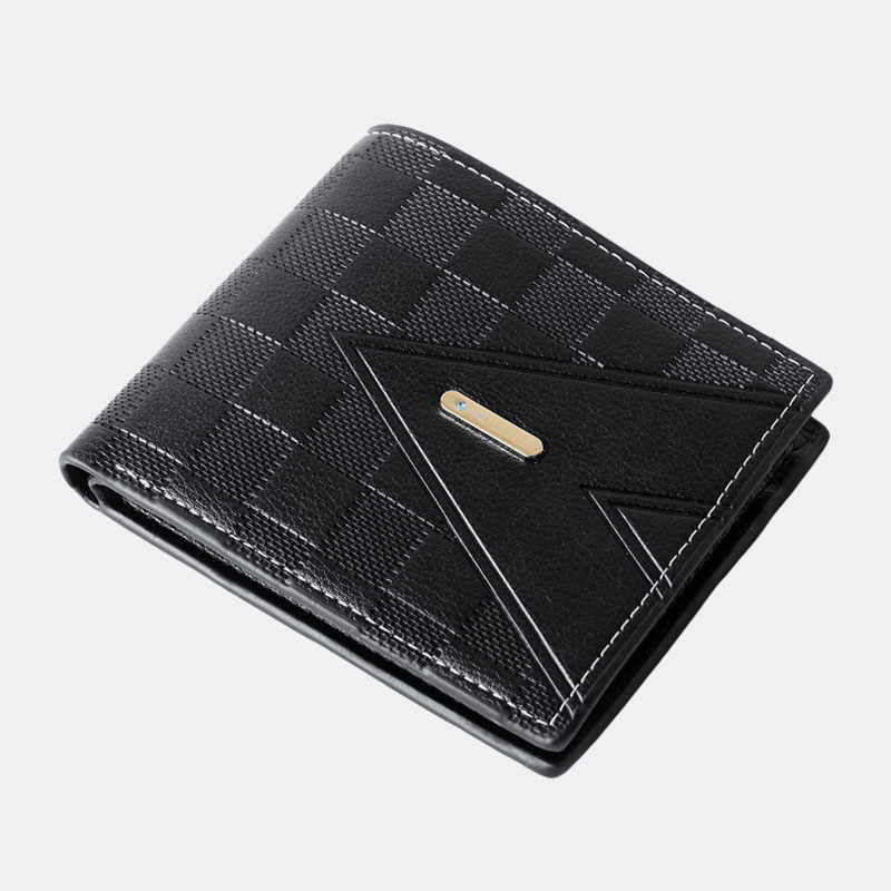 Men Faux Leather Business Retro Solid Color Lychee Pattern Embossed Multi-Slot Card Holder Wallet - MRSLM