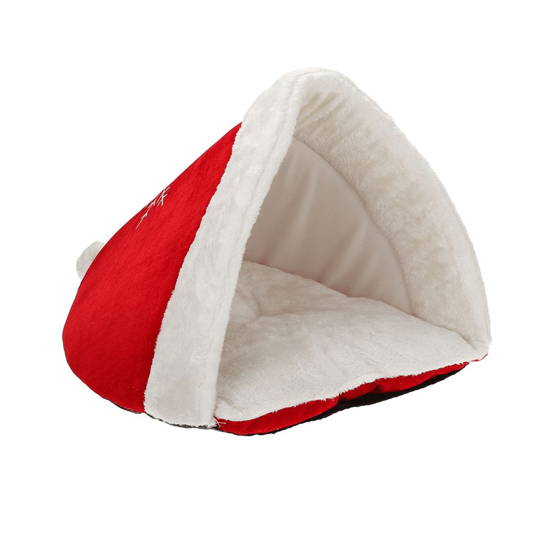 Christmas Hat Pet Nest Bed Soft Warm Cave House Sleeping Bag for Pet Cat Dog - MRSLM