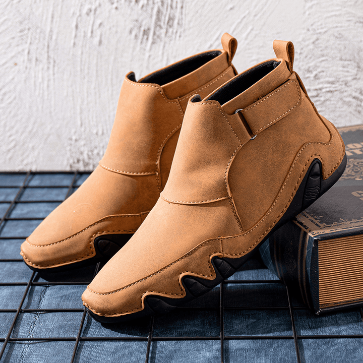Menico Men Leather Hand Stitching Breathable Soft Sole Brief Solid Casual Sports Boots - MRSLM