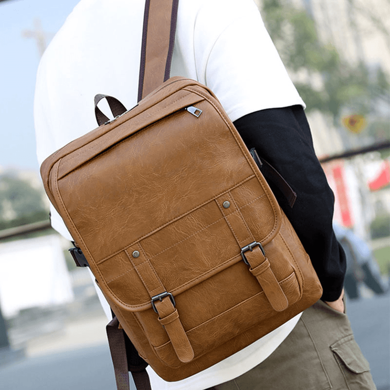 Vintage Faux Leather Anti-Theft Backpack Business Bag for Men - MRSLM