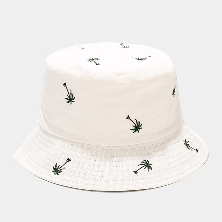 Unisex Overlay Coconut Embroidery Pattern Sun Hat Summer Outdoor Casual Sunshade Bucket Hat - MRSLM