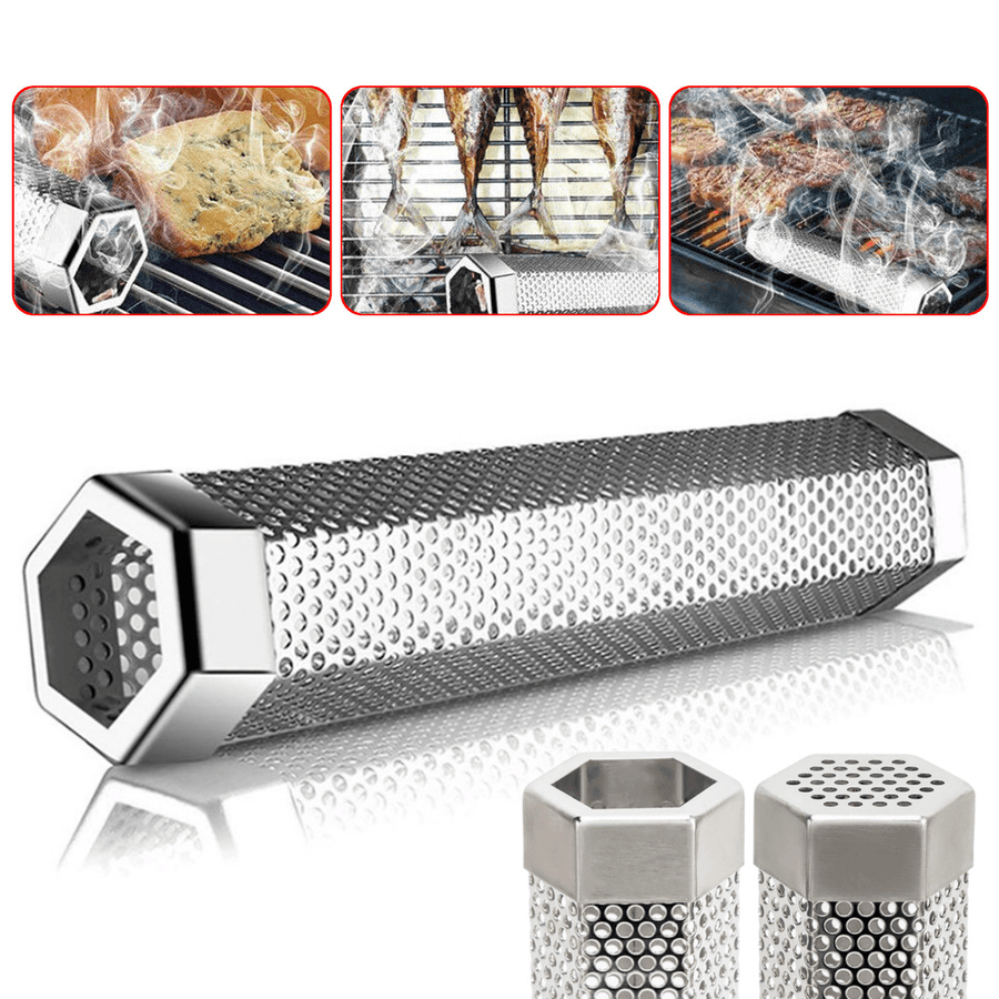 Stainless Steel Smoker Tube 5.8X31Cm/2X12" BBQ Wood Pellet Smoke Box Charcoal Grill Meat Tools Outdoor Camping Cookware - MRSLM