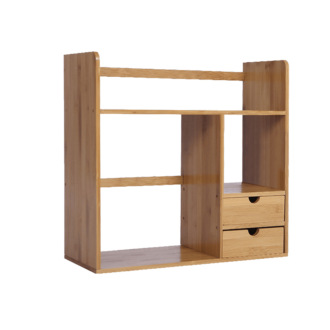 Bamboo Small Bookshelf Wooden Bookcase Desktop Storage Racks Decoration Display Shelves with Drawers Home Office Furniture - MRSLM