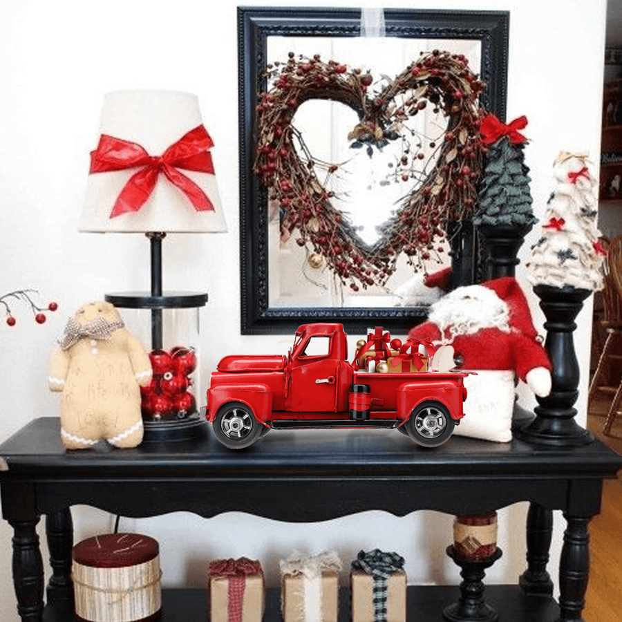 Old Red Metal Truck Vehicle Car Model Kids Christmas Gifts Toys Table Top - MRSLM