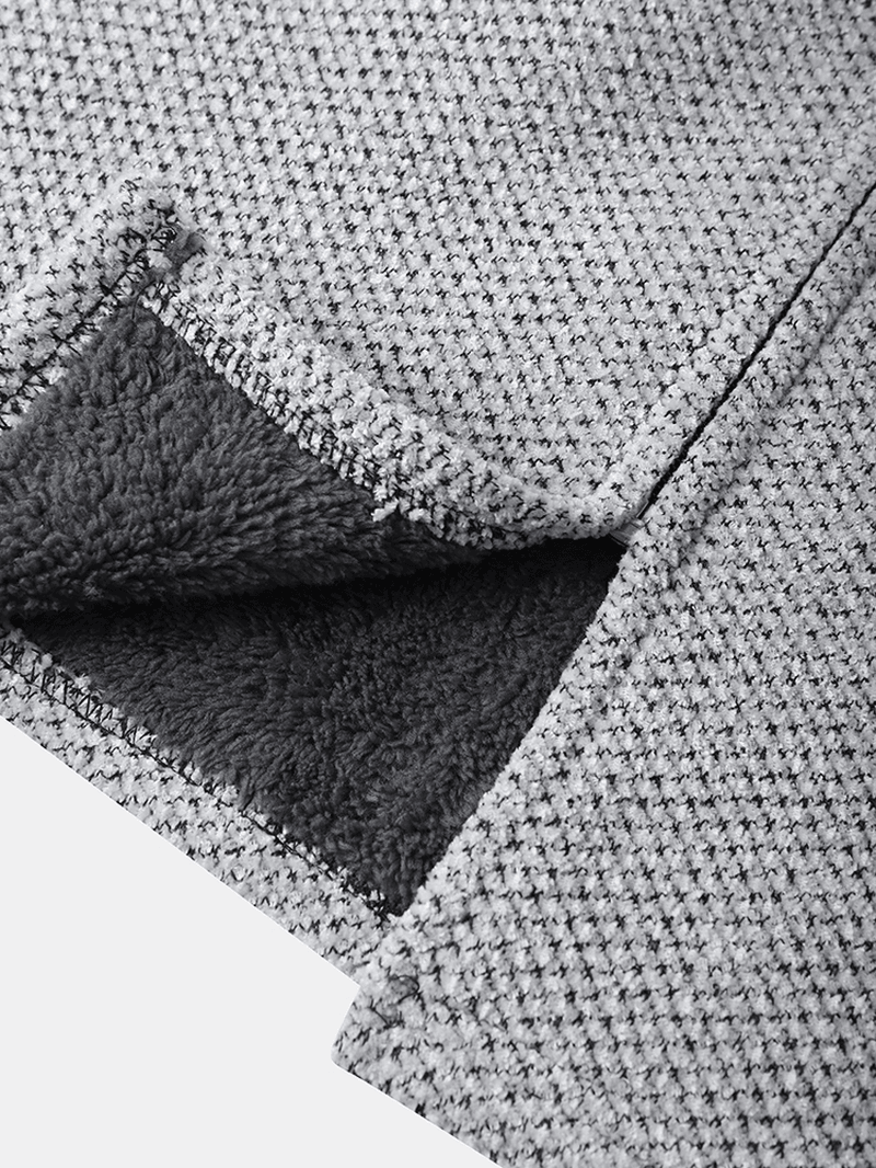 Men Knitted Pure Solid Pocket plus Velvets Long Hooed Zipper Sweater Cardigans - MRSLM