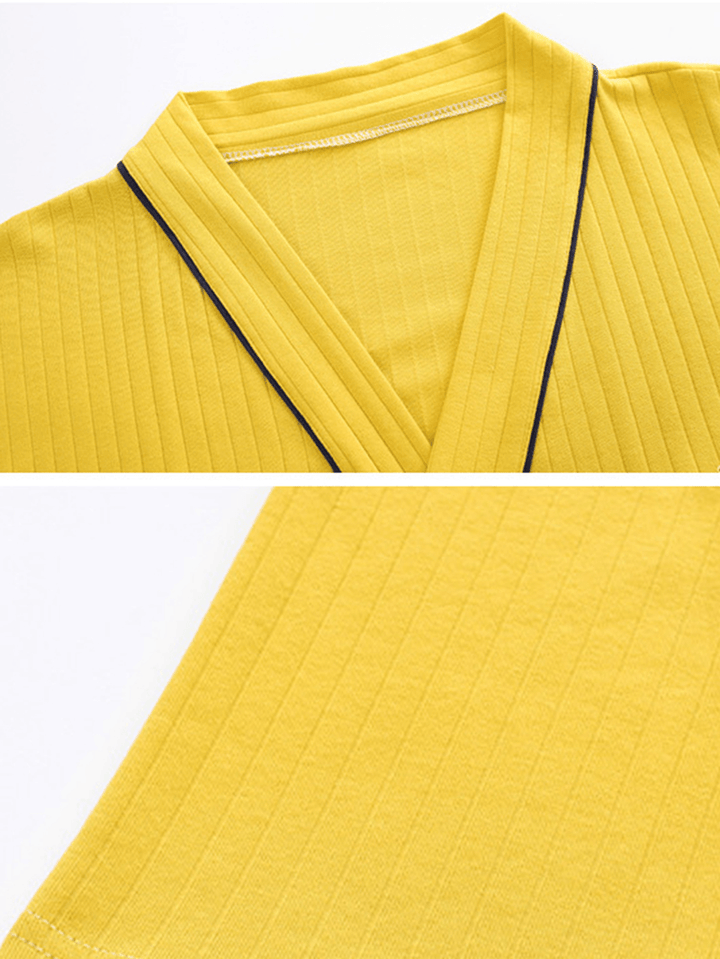 Sweety Kimono Top Long Sleeve Textured Cotton Leisure Pajama Set - MRSLM