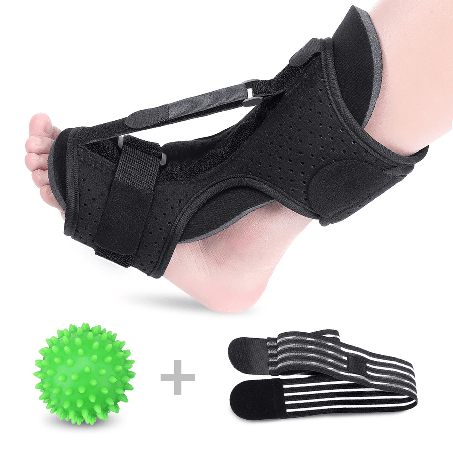 Adjustable Plantar Support Elastic Foot Splint Protector Orthotic Foot Drop Brace Achilles Heel Ankle Ache Alleviate with Massage Ball Elastic Strap - MRSLM