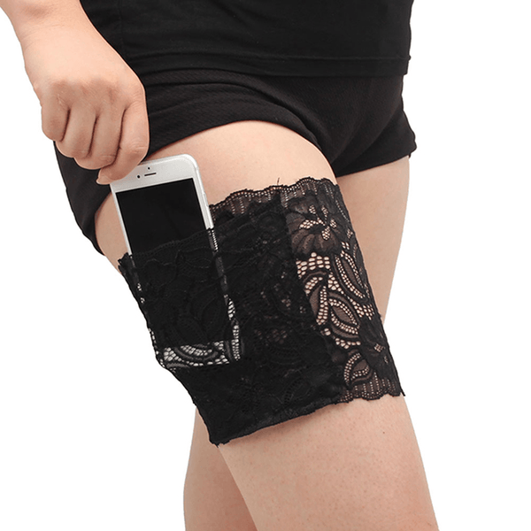 Women Lace Non Slip Sporting Phone Card Thigh Pocket Casual Boot Cuffs Leg Pocket - MRSLM
