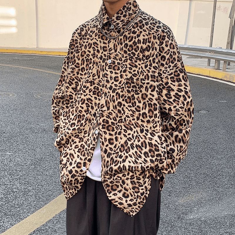 Leopard Print Retro Couple Loose Lapel Shirt Jacket - MRSLM