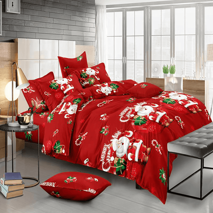 MANXI Christmas Bedding Set Quilt Duvet Cover & Pillowcase Bed Set Tree Gift Stag - MRSLM