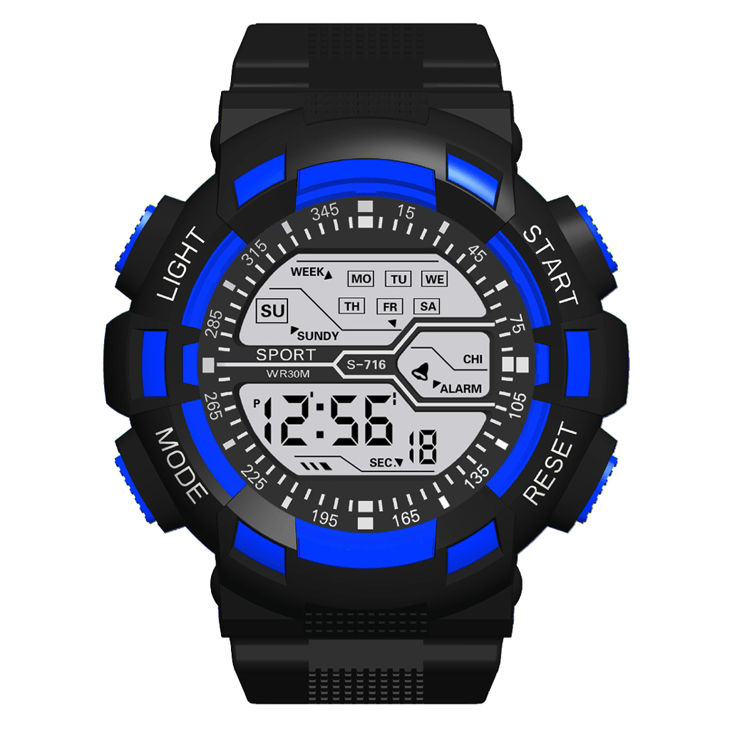 HONHX S716 Fashion Colorful Night Light Men Alarm Clock Week Display Sport Digital Watch - MRSLM