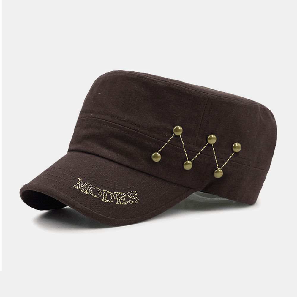Men Cotton Linen Letters Embroidery Rivet Decoration Outdoor Sunshade Casual Military Cap Flat Cap - MRSLM