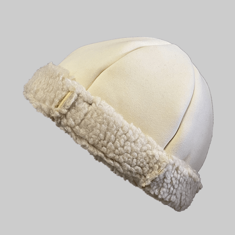 Unisex Shearling Lamb Hair Warm Casual Fashion plus Thicken Brimless Beanie Skull Hat Landlord Hat - MRSLM