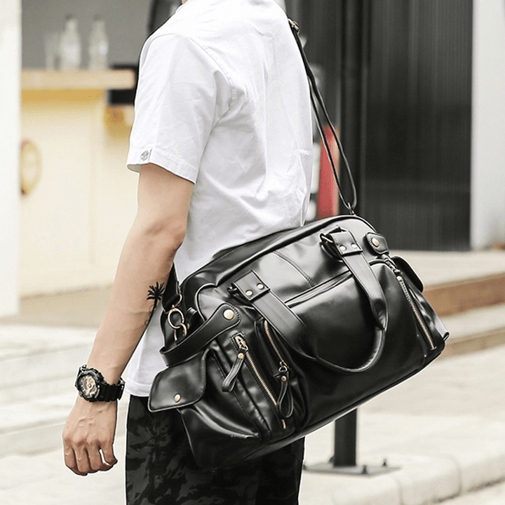 Men PU Leather Outdoor Casual Traveling Large Capacity Bag - MRSLM