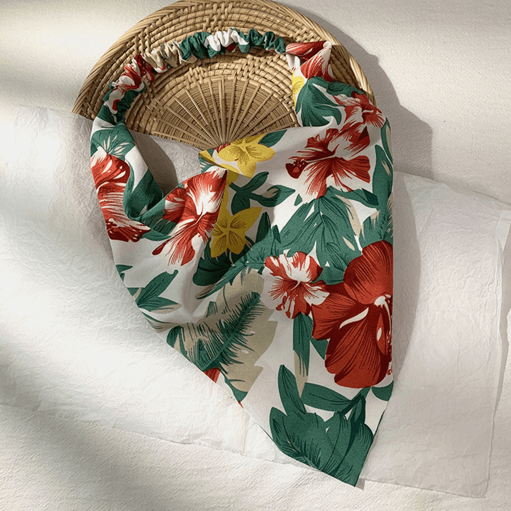Women Chiffon Floral Pattern Wild Simple Triangle Scarf Wide Headband Headscarf Headwear - MRSLM