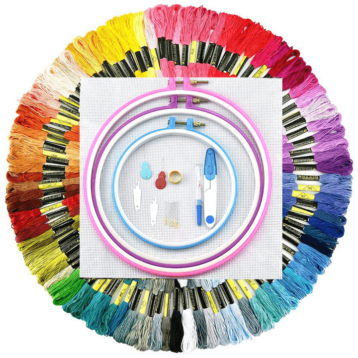 5PCS Embroidery Plastic Circles 100 Colors Thread Sewing Tool Adjustable Skein Punch Needle Stitching Cross Stitch Craft Tools - MRSLM