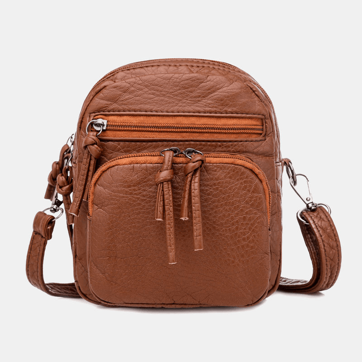 Women Faux Leather Vintage Shoulder Bag Crossbody Bag Mini Phone Bag Multi-Pocket Bag - MRSLM