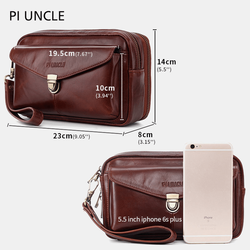 Men Genuine Leather Large Capacity Clutches Bags Phone Bag Card Holder - MRSLM