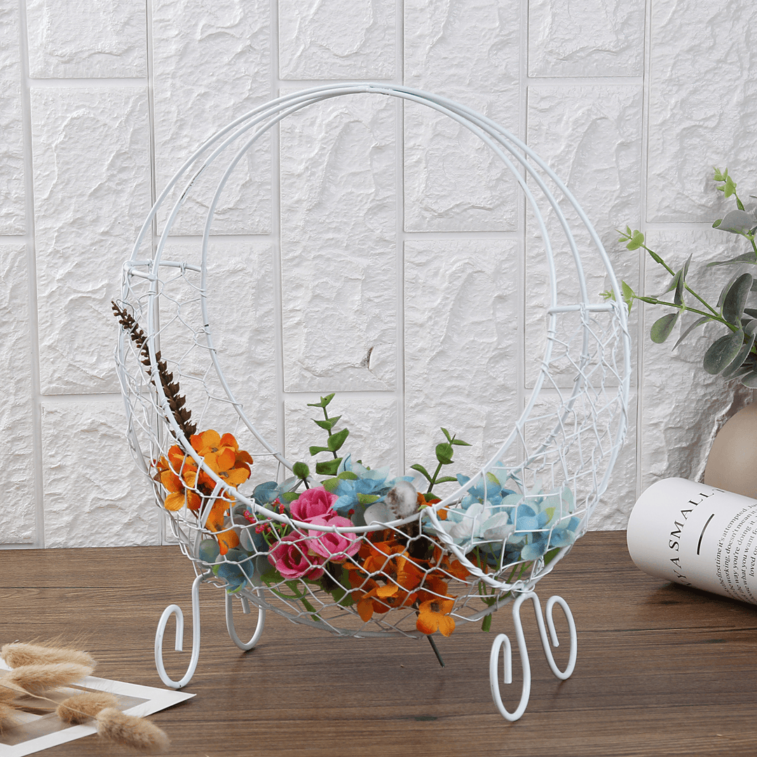 Flower Basket Stand Moon Shape Iron Wire Wreath Frame Metal Succulent Pot 28CM - MRSLM