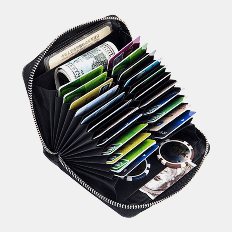 Women Genuine Leather RFID Anti-Theft Organ Design Milti-Card Slot Card Bag Card Holder Wallet - MRSLM