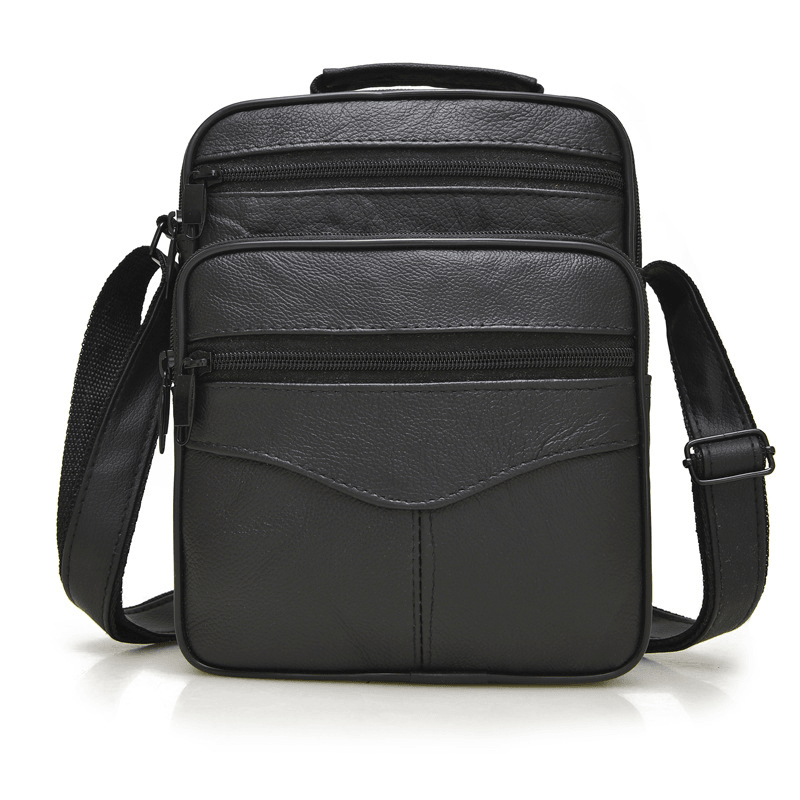 Men Genuine Leather Fashion Business Solid Color Leather Shoulder Bag Crossbody Bag - MRSLM